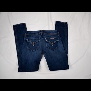 “Hudson” Dark Blue Distressed Washed Skinny Leg